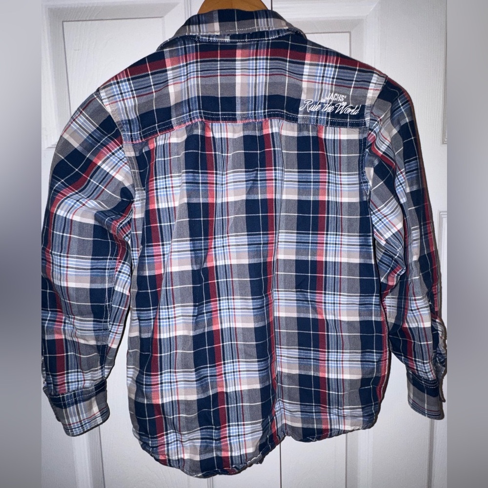 JACHS Boys Plaid Flannel Button-Down Shirt | 100% Cotton | Rule the World Patch - Picture 6 of 11